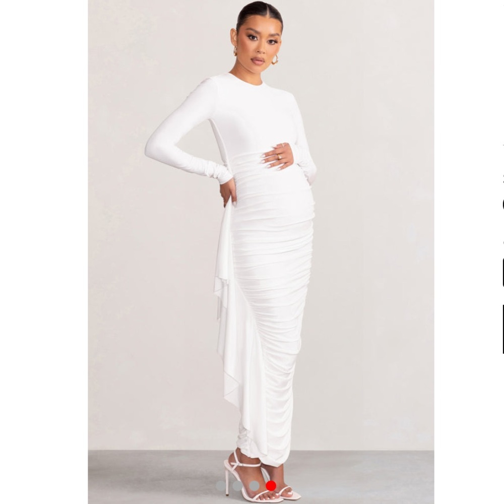 “CLUB L LONDON” Kiara Ruched & Frilled Maternity Maxi Dress